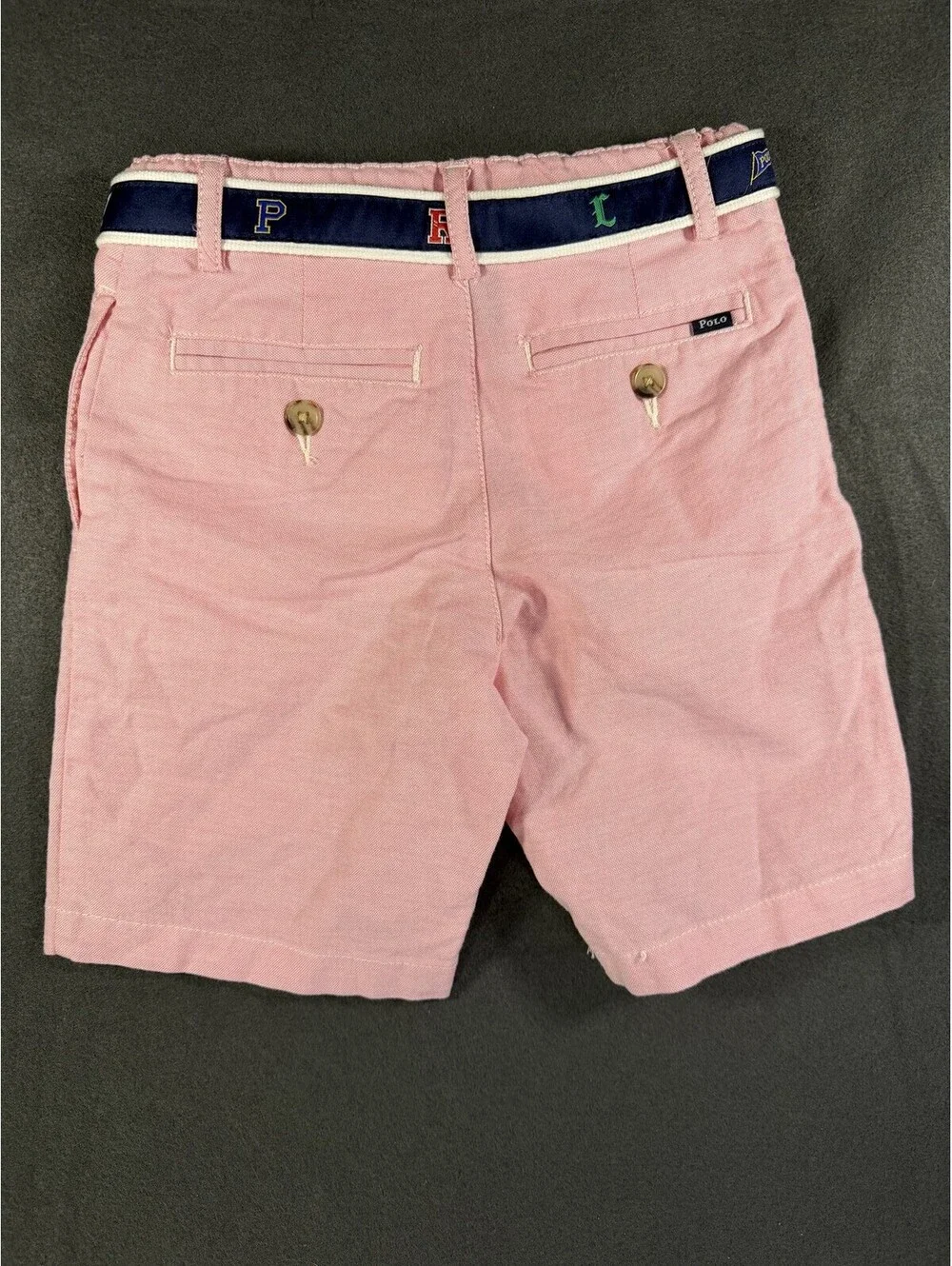 NWT Polo Ralph Lauren Boys Stretch Oxford Belted Shorts Size 5 Pink Navy Belt 67